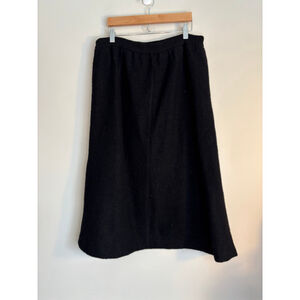 Tabi International Size L Black Pure New Wool Elastic Waist Midi Skirt Career